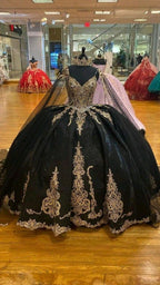 Beading Quinceanera Dresses Sequin Applique Princess Ball Gown With Cape Y1516