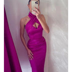Sheath/column Halter Long Prom Formal Dress