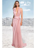 Mermaid / Trumpet Evening Gown Party Dress Formal Wedding Party Sweep / Brush Train Sleeveless Halter Neck Satin with Ruched