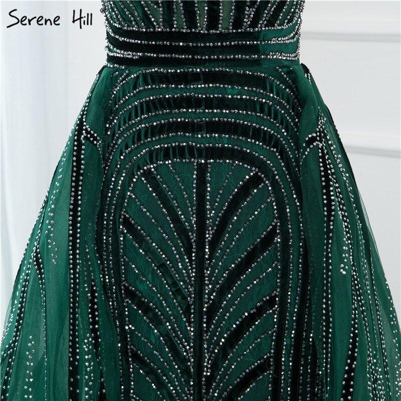 Dubai Navy Blue Deep-V Sexy Evening Dresses Sleeveless Crystal Luxury Mermaid Evening Gowns Design Serene Hill LA70198