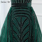 Dubai Navy Blue Deep-V Sexy Evening Dresses Sleeveless Crystal Luxury Mermaid Evening Gowns Design Serene Hill LA70198
