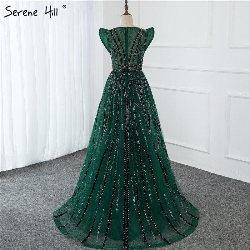 Dubai Navy Blue Deep-V Sexy Evening Dresses Sleeveless Crystal Luxury Mermaid Evening Gowns Design Serene Hill LA70198