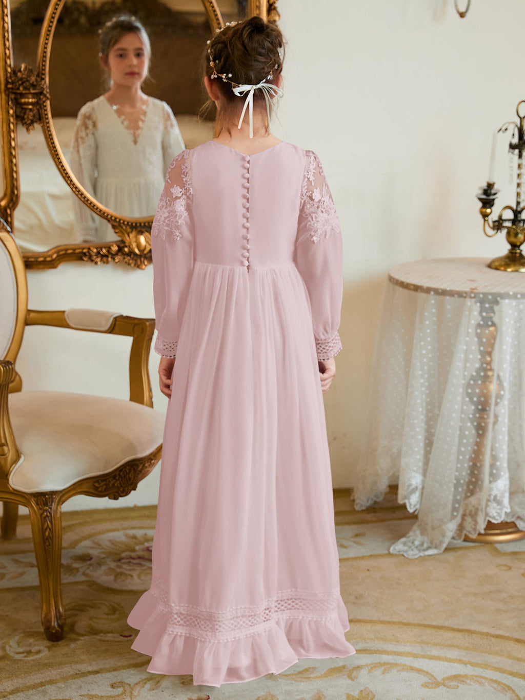 A-line Chiffon Floor-length Ivory First Communion Dress