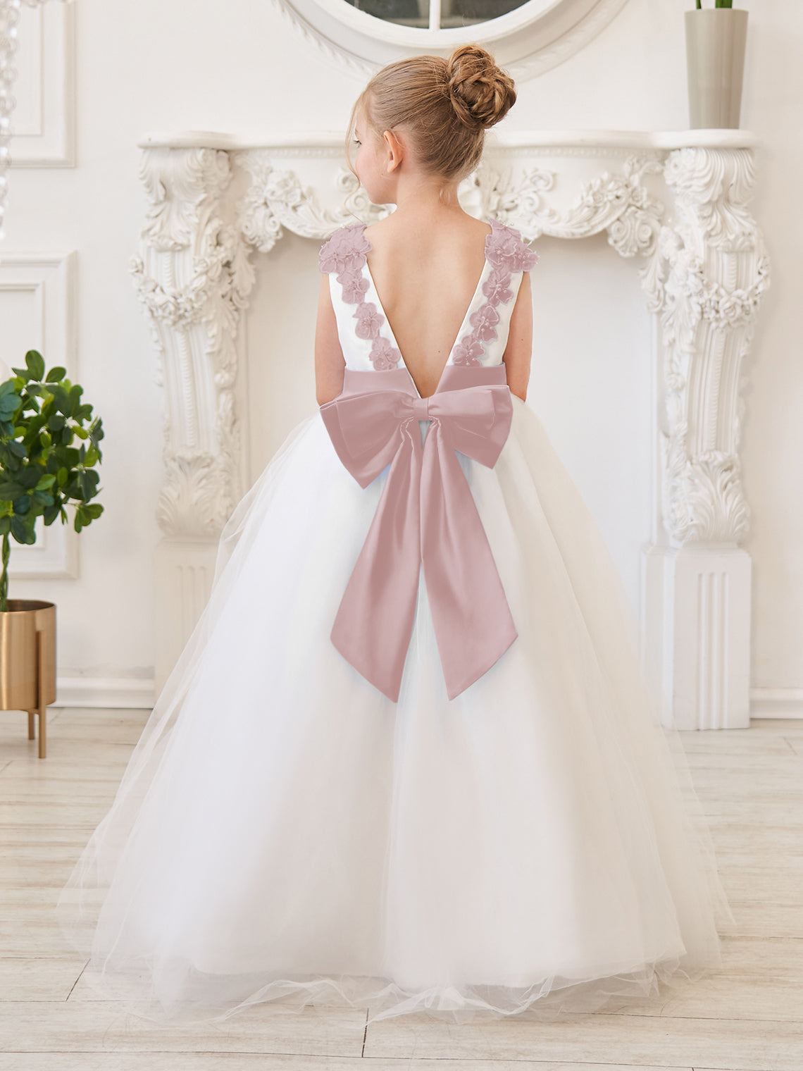 Ball-Gown/Princess 3d Flower Tulle Floor-length Ivory Flower Girl Dress