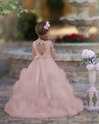 A-line Satin Tulle Floor-length Cascading Ruffles Flower Girl Dress