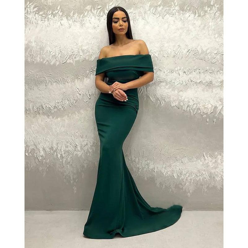 Simple Sheath/column Off-shoulder Long Prom Evening Dress