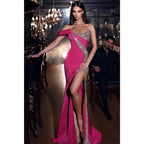 Unique Strapless Sequins Sexy Mermaid Long Prom Party Dress with Slit