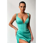 Sexy V-neck Pleats High Split Mermaid Prom Dresses