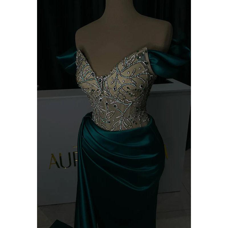Trumpet/Mermaid V-Neck Cap Sleeves Ruched Rhinestones Formal Prom Dress