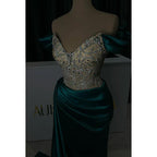 Trumpet/Mermaid V-Neck Cap Sleeves Ruched Rhinestones Formal Prom Dress