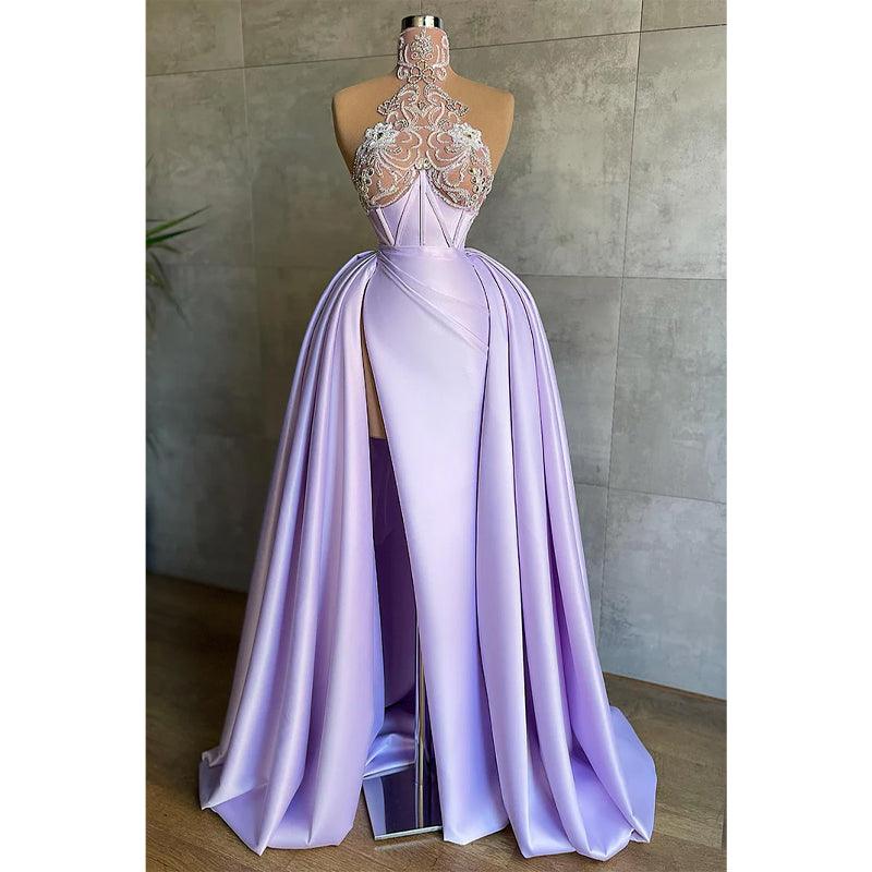 Unique Illusion Neckline Beads Long Formal Evening Gowns