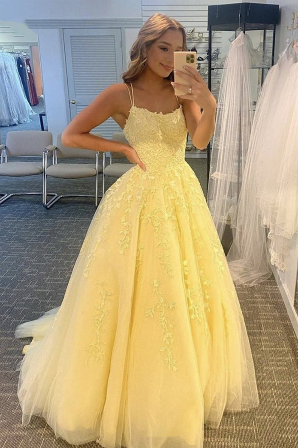 Princess Spaghetti Straps Prom Dress