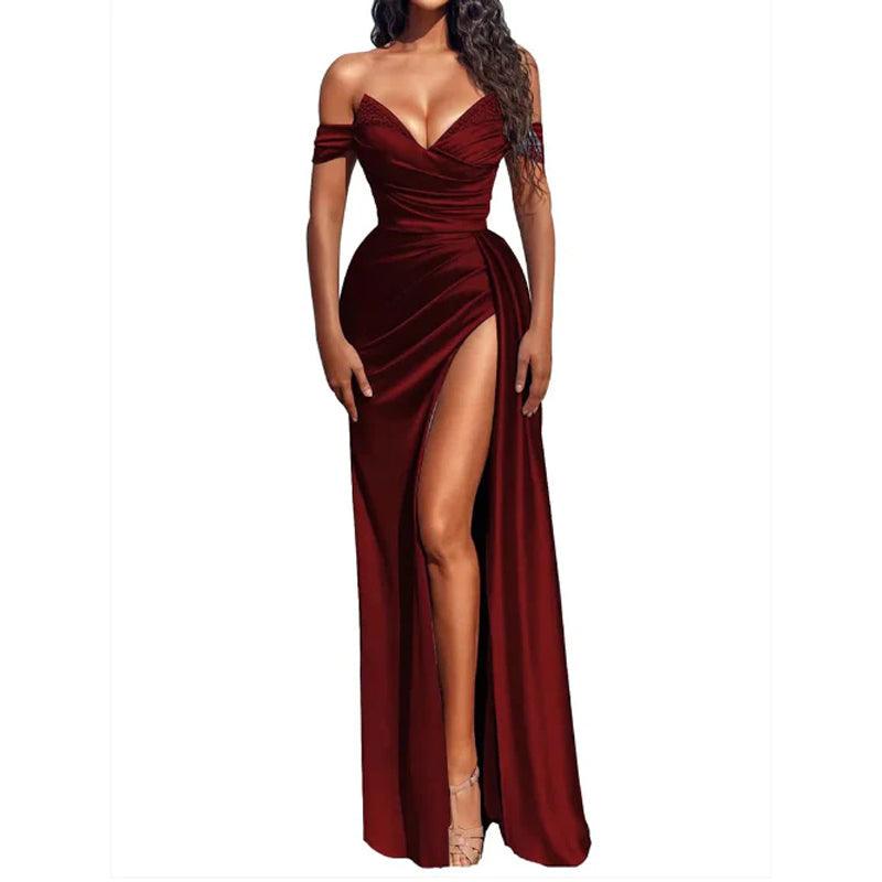Sexy V-neck Pleats Long Prom Dress with Slit