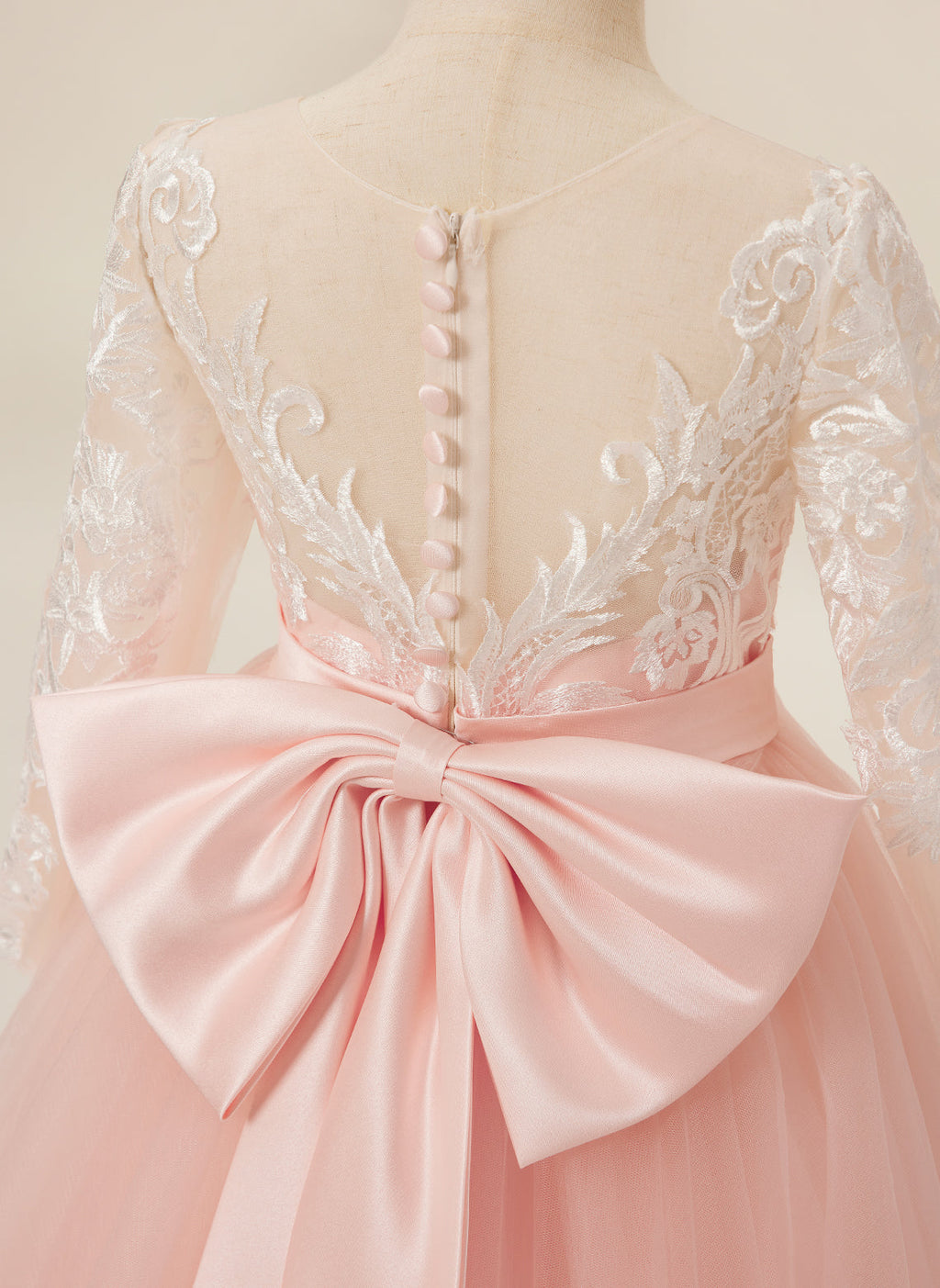 A-line Long Sleeves Lace Tulle Flower Girl Dresses Pink (2003227575)
