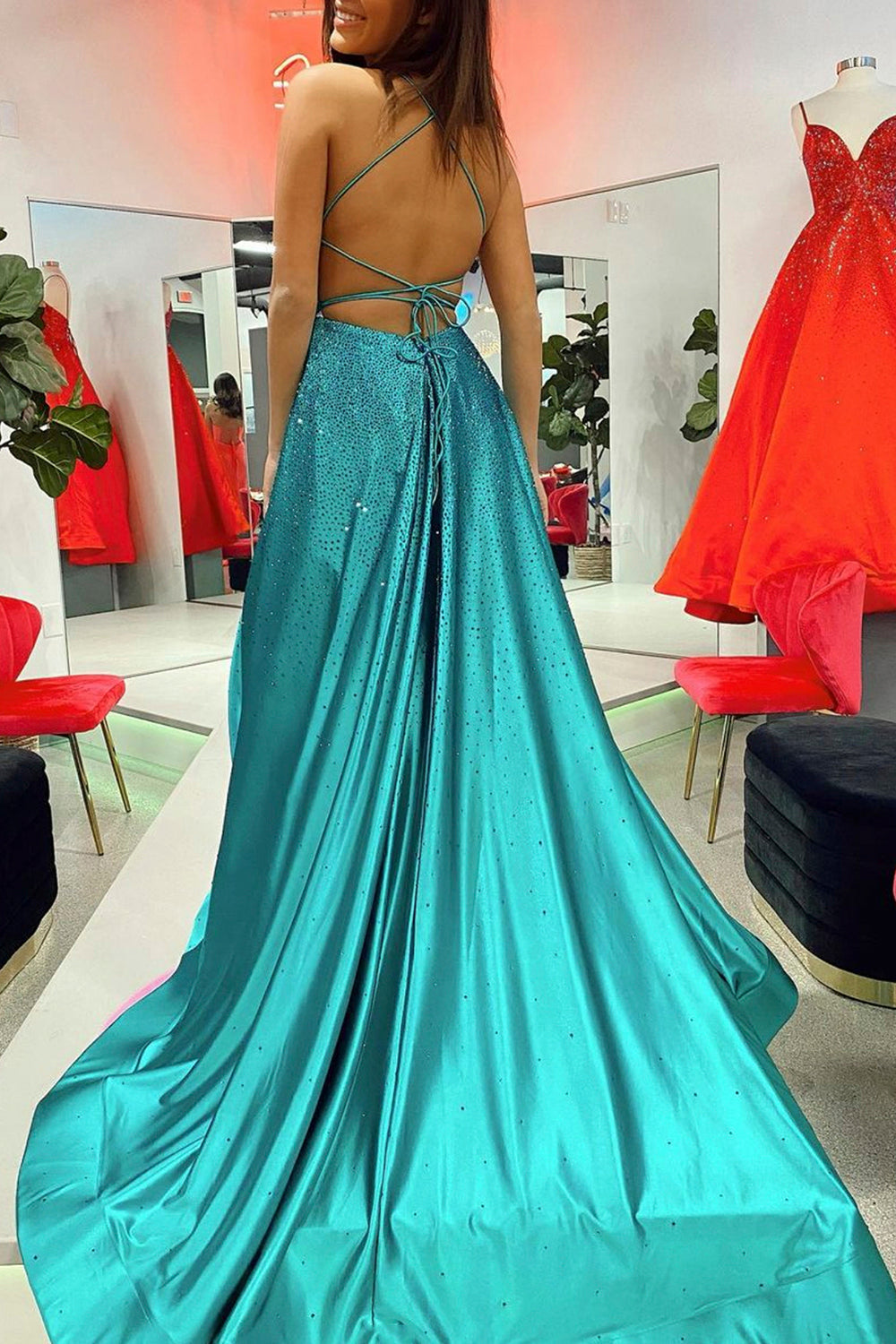 A-line Glitter Prom Dress with Slit
