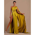Unique One Shoulder High Split Long Formal Party Dress