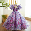 Baby Girl and Todler Communion Dress Flowers Purple Sequins Puffy Birthday Princess Dress