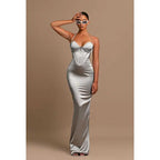 Sweetheart Halter Sheath Satin Long Prom Evening Dress