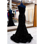 Unique One Shoulder Sequins Burgundy Prom Dress Glitter