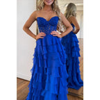 Sweetheart Strapless A-line Appliques Tiered Party Prom Evening Dress