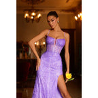 Sheath/column Illusion V Neck Lace Appliques Long Prom Formal Dress with Slit