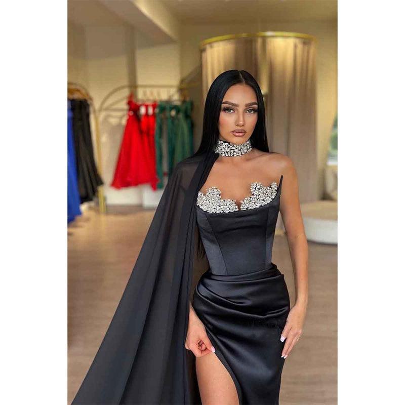 Sheath/column Beads Black Elegant Formal Party Dress with Slit