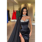 Sheath/column Beads Black Elegant Formal Party Dress with Slit