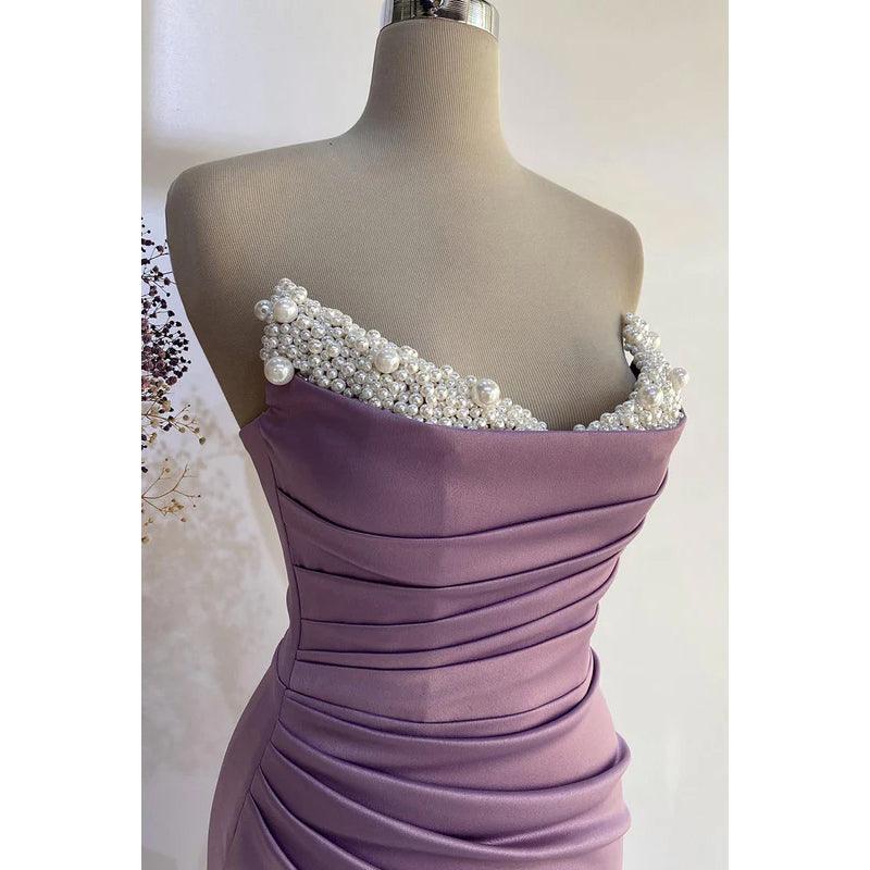 Sheath/Column Off-Shoulder Ruched Beaded Long Prom Evening Dress
