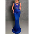 Satin Round Sleeveless Beaded Pleats Party Prom Evening Dress
