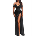 Sexy V-neck Pleats Long Prom Dress with Slit
