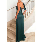 Satin Sweetheart Spaghetti Straps with Side Slit Party Prom Evening Dress