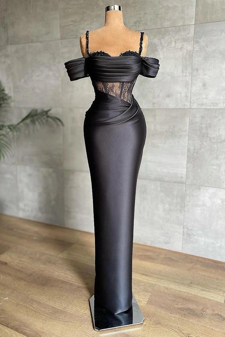 Elegant Black Off-the-shoulder Mermaid Prom Dress With Lace