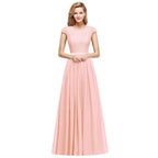 Elegant Cap Sleeves ALine Evening Swing Dress Navy Blue Long Party Dress