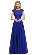 Elegant Cap Sleeves ALine Evening Swing Dress Navy Blue Long Party Dress