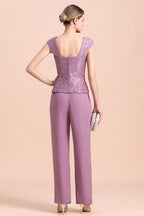 Elegant Cap-Sleeves Lace Chiffon Affordable Mother of Bride Online with Wrap