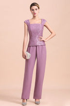 Elegant Cap-Sleeves Lace Chiffon Affordable Mother of Bride Online with Wrap