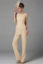 Elegant Champagne Mother Of The Bride Dresses Chiffon Bridesmaid Jumpsuit