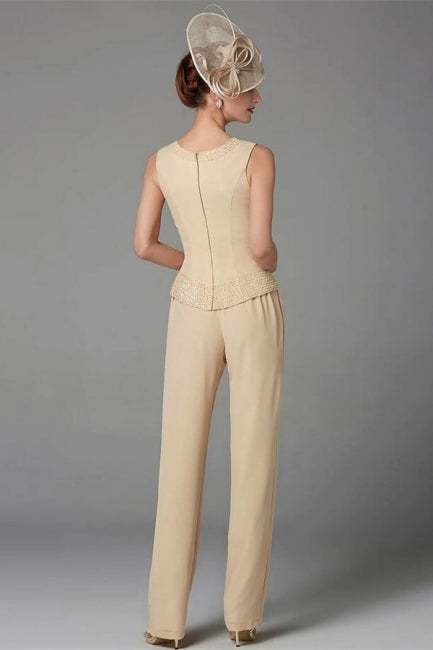 Elegant Champagne Mother Of The Bride Dresses Chiffon Bridesmaid Jumpsuit