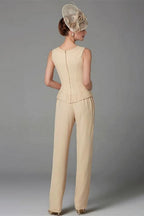 Elegant Champagne Mother Of The Bride Dresses Chiffon Bridesmaid Jumpsuit