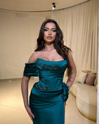 Elegant Column Satin One Shoulder Sleeveless Prom Dresses With Appliques Split Front