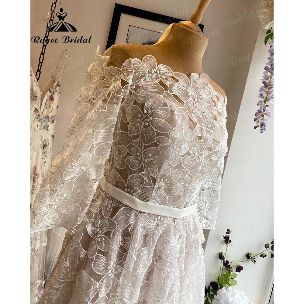 Elegant Floral Lace Princess Three Quarter Sleeve Garden Wedding Dress Bride Wedding Gown Custom Made robe mariage femme