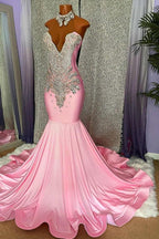 Elegant High-neck Sleeveless Mermaid Prom Dress With Beading