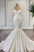 Elegant Long Mermaid Sweetheart Ruffles Lace Wedding Dresses