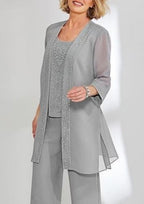 Elegant Jewel Long sleeves Two pieces Chiffon Mother dress
