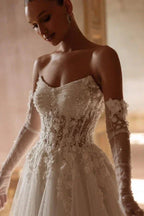 Elegant Long  A-line Strapless Lace Sweetheart Wedding Dresses