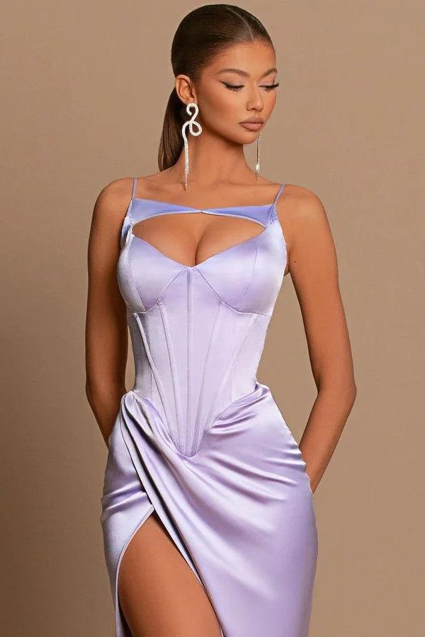Elegant Long Lilac Spaghetti Straps Mermaid Sleeveless Prom Dress