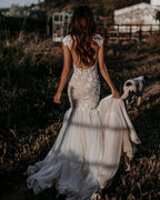 Elegant Long Mermaid Sweetheart Tulle Lace Backless Wedding Dress