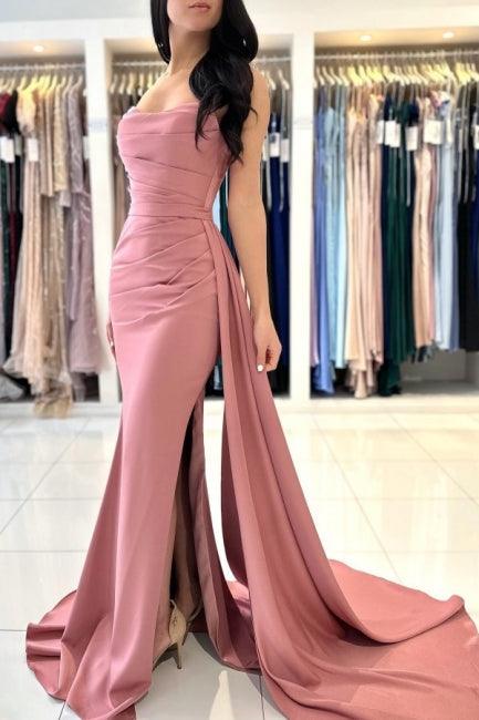 Elegant Long Simple Sleeveless Dusty Pink Evening Dresses With Slit