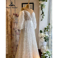 Elegant Off Shoulder Puff Long Sleeve Full Lace V Neck Wedding Dress for Women  Bridal Gown Custom Made vestido de novia