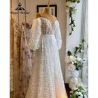 Elegant Off Shoulder Puff Long Sleeve Full Lace V Neck Wedding Dress for Women  Bridal Gown Custom Made vestido de novia